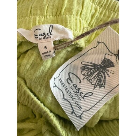 Easel – Textured Cotton Cargo Wide-Leg Pants – Lime – S - Picture 2 of 5